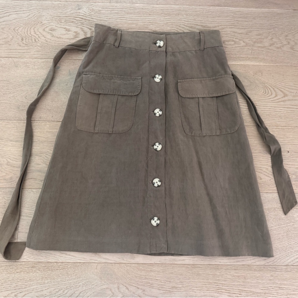 InWear silk/linen blend button down beige skirt size 8